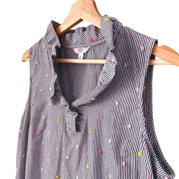 Crown & Ivy Swiss Dot Striped Blouse in Size Large - Picture 2 of 7
